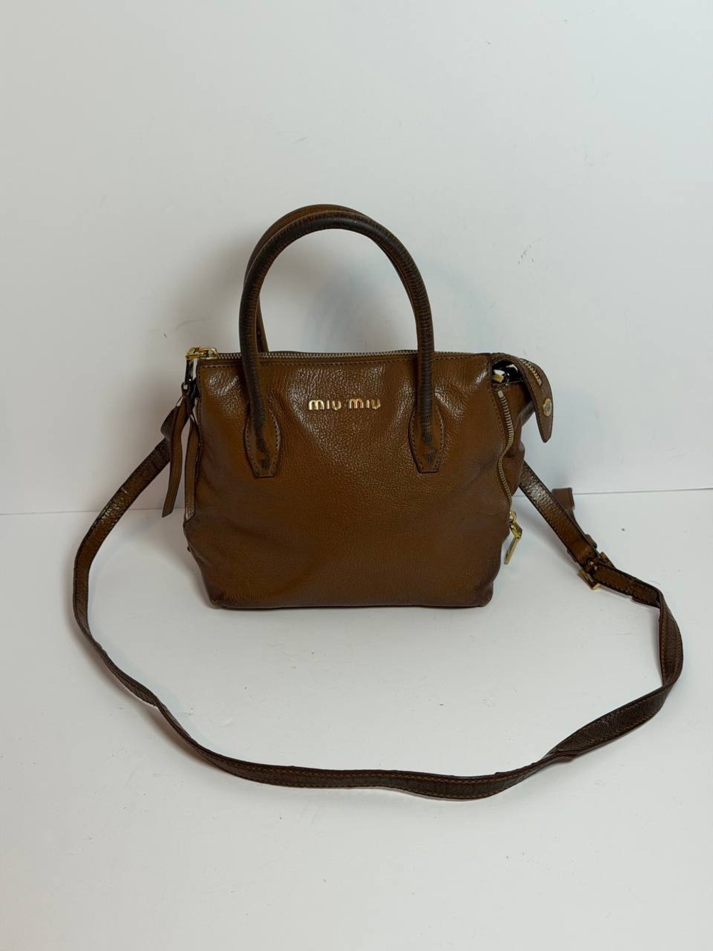 Miu Miu Small Brown Leather Satchel Handbag